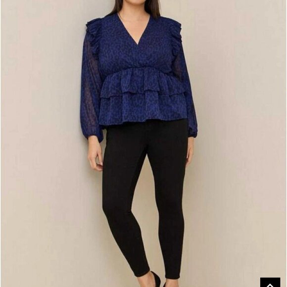 NEW Torrid Chiffon Ruffled Women's Navy Leopard Blouse Top 2X / 18-20 - Picture 7 of 8